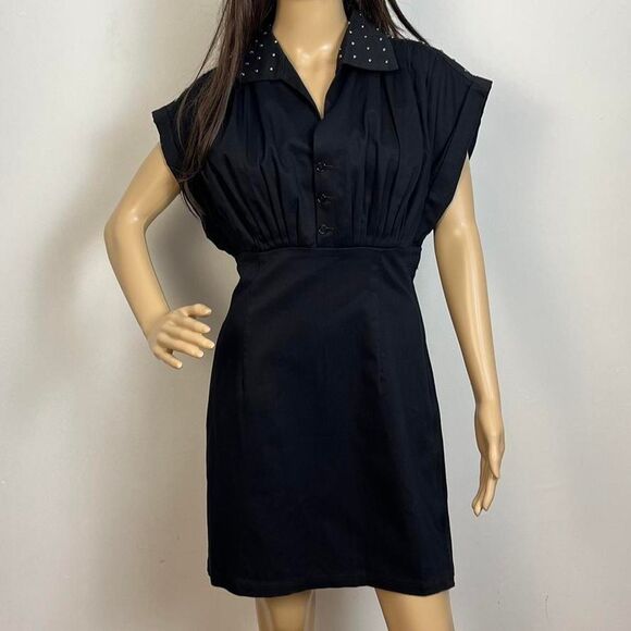 Limi Feu Japanese Designer Studded Black Shirt Pencil Dress Made In Japan Small - Picture 1 of 8